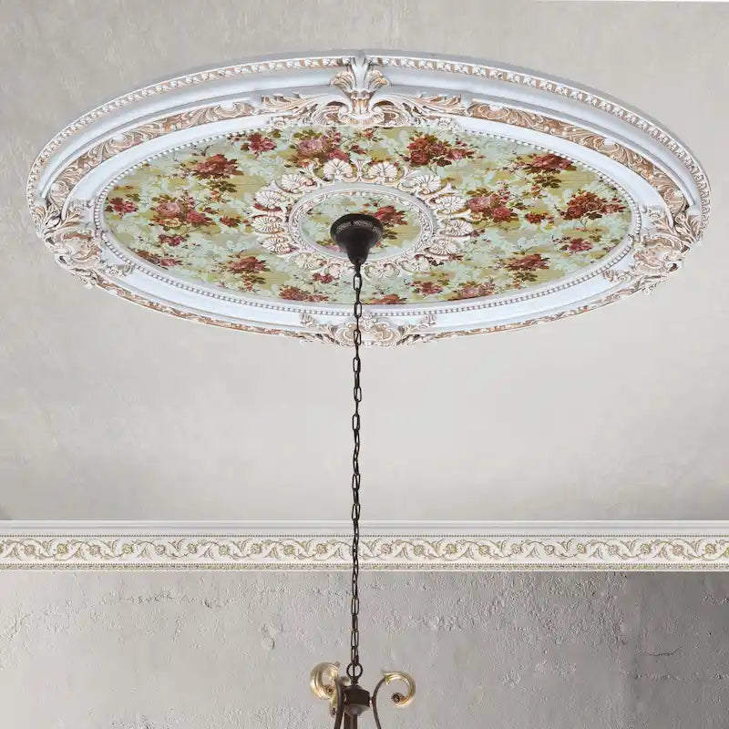 Médaillon de plafond ovale en forme de rocaille dorée