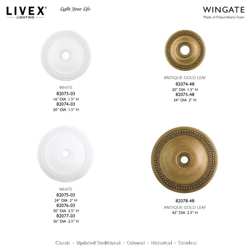Livex Lighting Wingate White Ceiling Medallion, 82073, 82075, 82076, 82077 - image 2