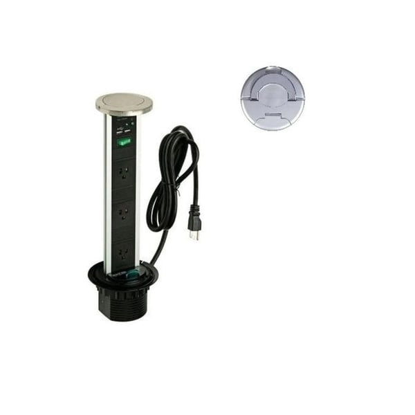 Metal Pop-Up Power and Charging Station with 3-Socket and 2-USB Outlet in Aluminum - image 1