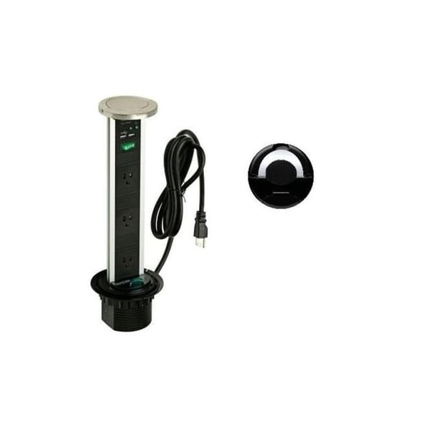 Metal Pop-Up Power and Charging Station with 3-Socket and 2-USB Outlet in Aluminum - image 2
