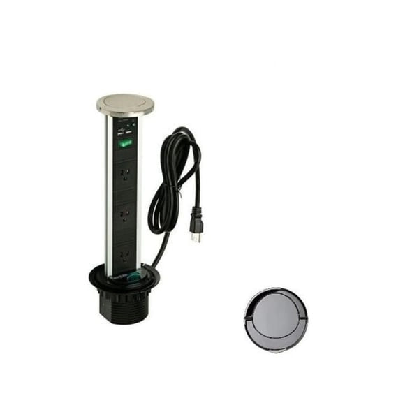 Metal Pop-Up Power and Charging Station with 3-Socket and 2-USB Outlet in Aluminum - image 3