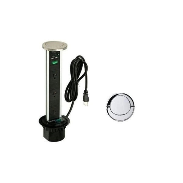 Metal Pop-Up Power and Charging Station with 3-Socket and 2-USB Outlet in Aluminum - image 4