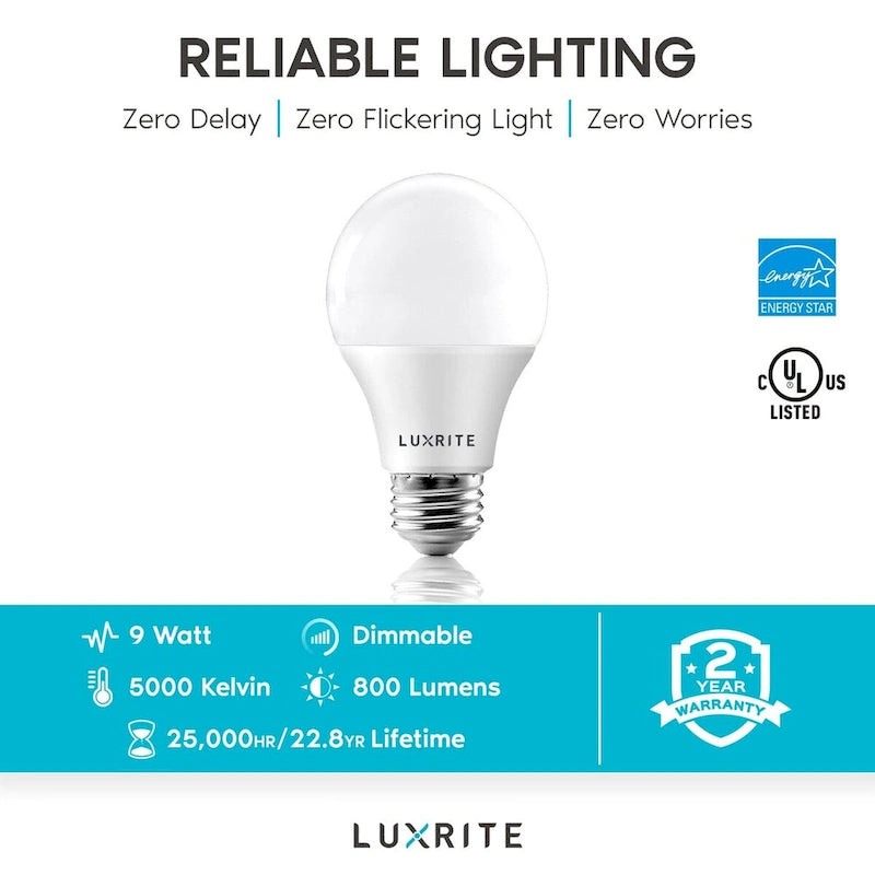 Luxrite A19 LED Light Bulb 60W Equivalent, Dimmable, 800 Lumens, Enclosed Fixture Rated, Energy Star, E26 Base (48 Pack) - image 13