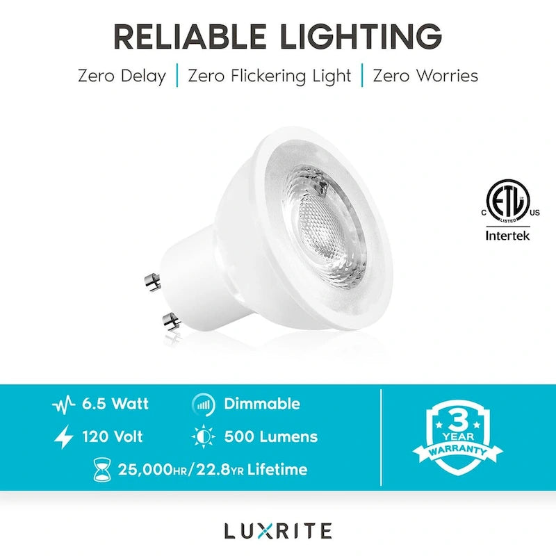 Luxrite MR16 GU10 LED Bulbs Dimmable, 50W Halogen Equivalent, 500 Lumens, 120V, Enclosed Fixture Rated (24 Pack) - image 5
