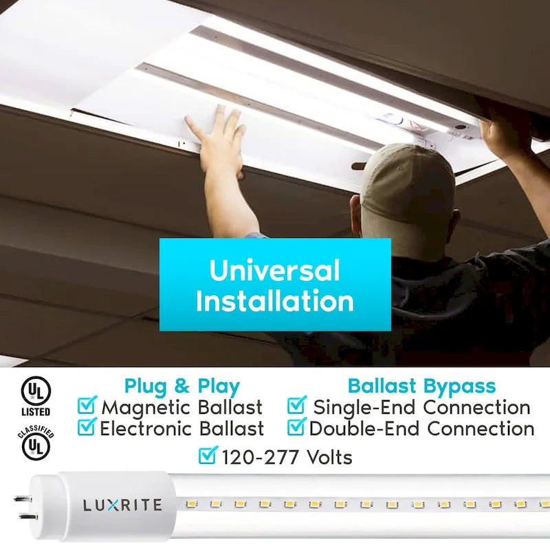 Luxrite 12-Pack 4FT T8 LED Tube Light Ballast and Ballast Bypass 13W=32W Single-End or Double-End Damp Rated UL Listed - image 1