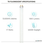 Luxrite (30 Pack) F17T8/765 17W 24 Inch T8 Fluorescent Tube 6500K Daylight White 1350 Lumens G13 Medium Bi-Pin Base - image 4