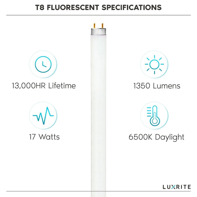 Luxrite (30 Pack) F17T8/765 17W 24 Inch T8 Fluorescent Tube 6500K Daylight White 1350 Lumens G13 Medium Bi-Pin Base - image 4