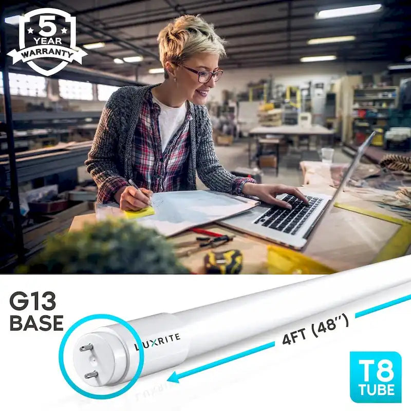 Luxrite 4FT T8 LED Tube Light, Ballast and Ballast Bypass, 13W=32W, 1800 Lumens, Damp Rated 12 Pack - image 3