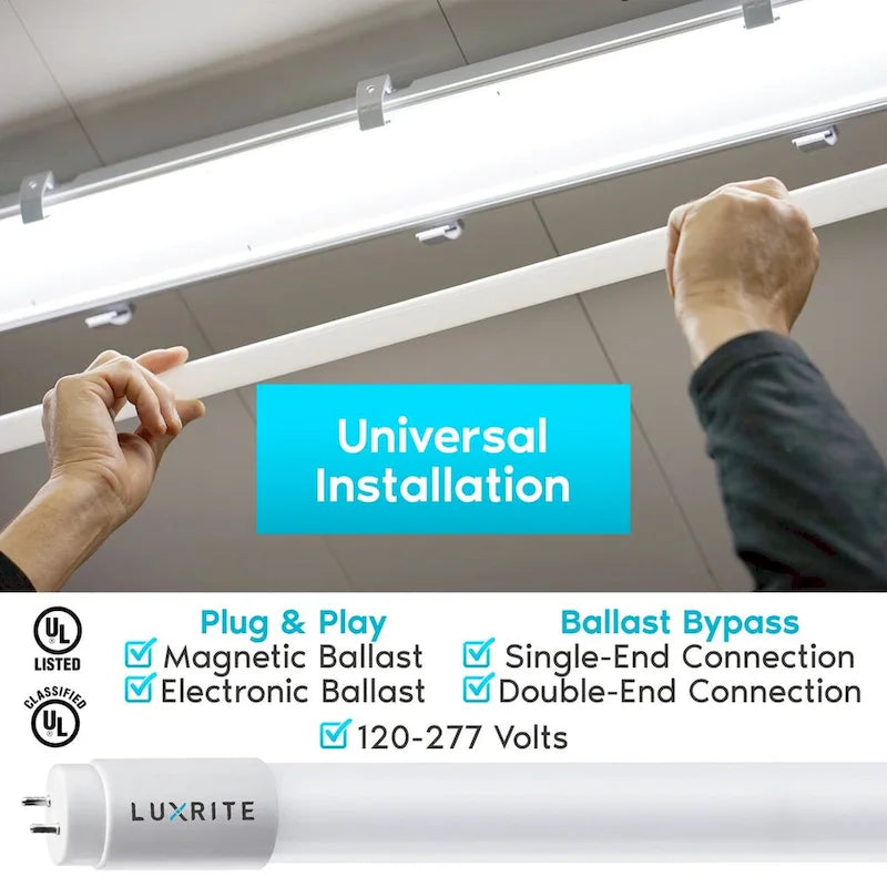 Luxrite 4FT T8 LED Tube Light, Ballast and Ballast Bypass, 13W=32W, 1800 Lumens, Damp Rated 12 Pack - image 7