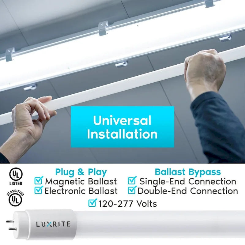 Luxrite 4FT T8 LED Tube Light, Ballast and Ballast Bypass, 13W=32W, 1800 Lumens, Damp Rated 12 Pack - image 11