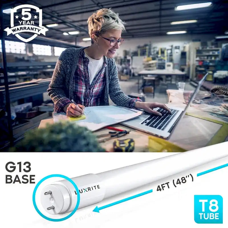 Luxrite 4FT T8 LED Tube Light, Ballast and Ballast Bypass, 13W=32W, 1800 Lumens, Damp Rated 12 Pack - image 12