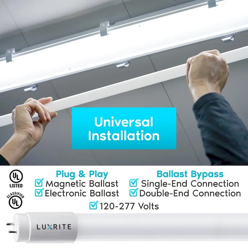 Luxrite 4FT T8 LED Tube Light, Ballast and Ballast Bypass, 13W=32W, 1800 Lumens, Damp Rated 12 Pack - image 19