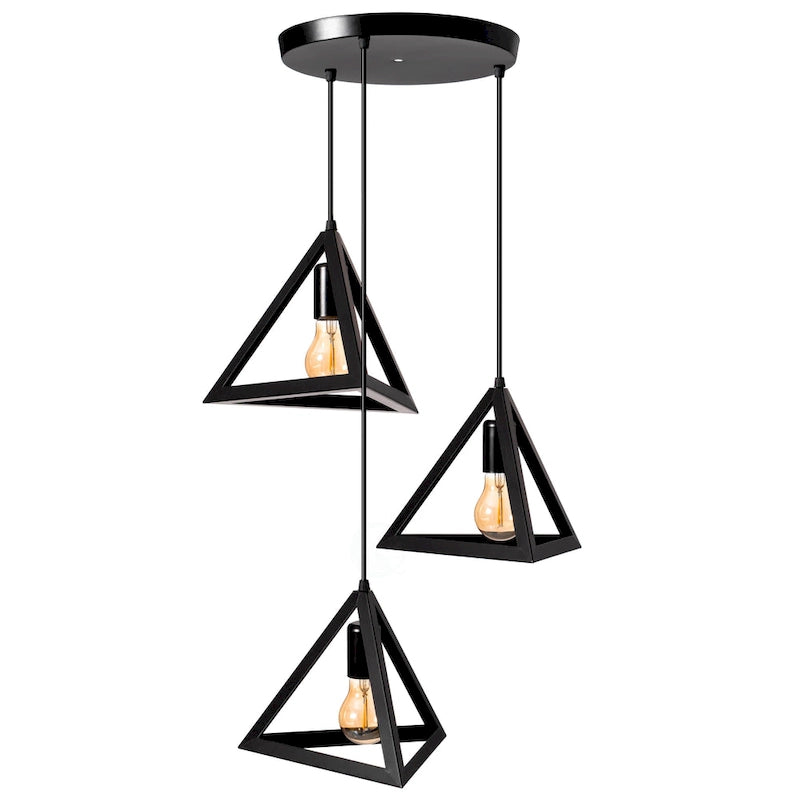 Plafonnier suspendu moderne à 3 ampoules triangulaires, lustre décoratif noir