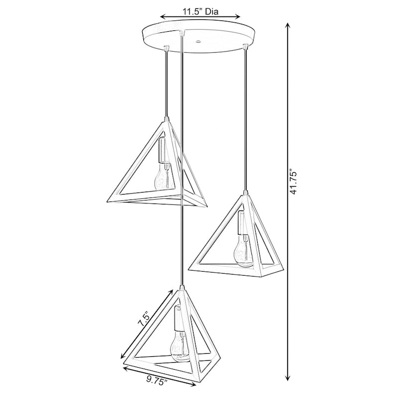 Plafonnier suspendu moderne à 3 ampoules triangulaires, lustre décoratif noir