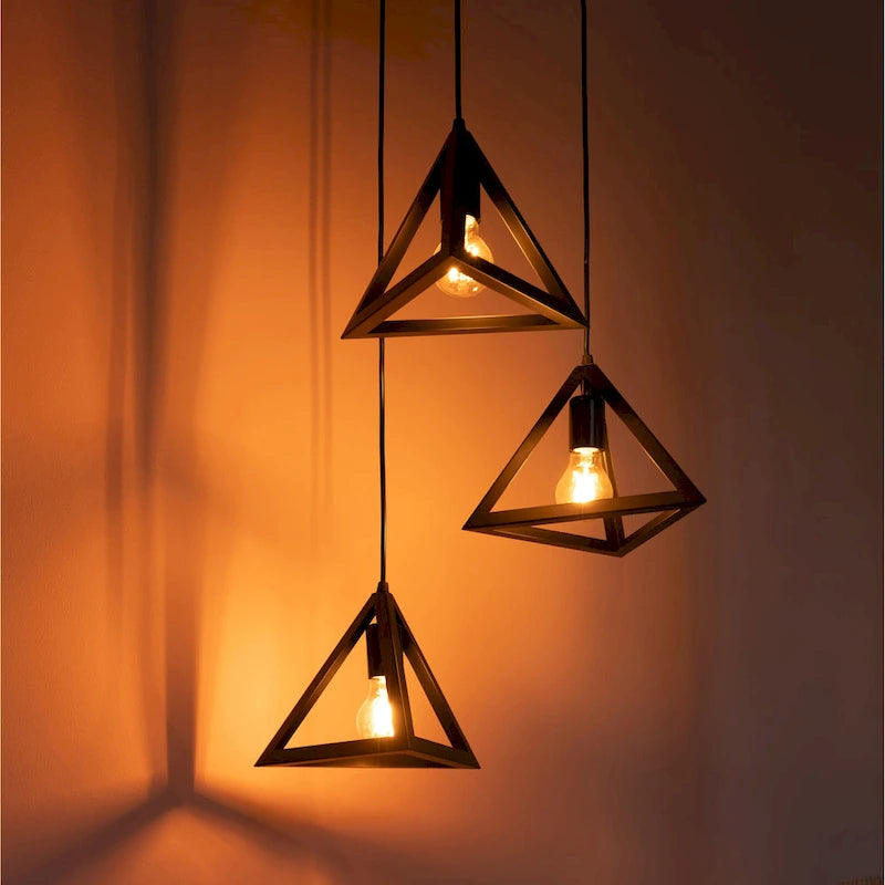 Plafonnier suspendu moderne à 3 ampoules triangulaires, lustre décoratif noir