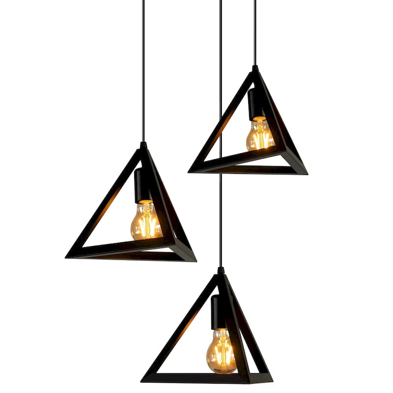 Plafonnier suspendu moderne à 3 ampoules triangulaires, lustre décoratif noir