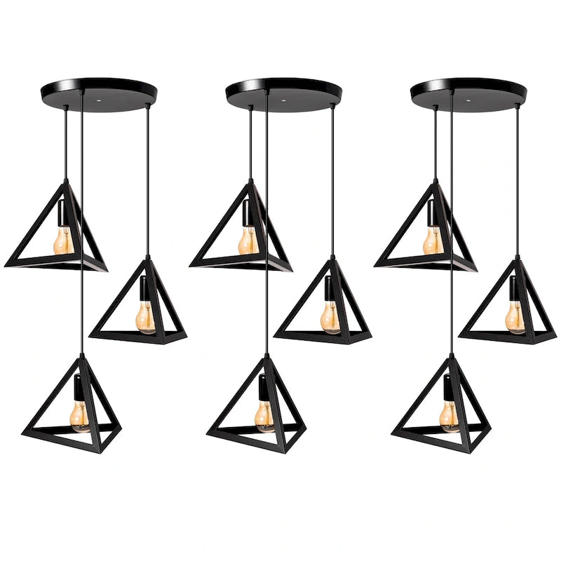 Plafonnier suspendu moderne à 3 ampoules triangulaires, lustre décoratif noir
