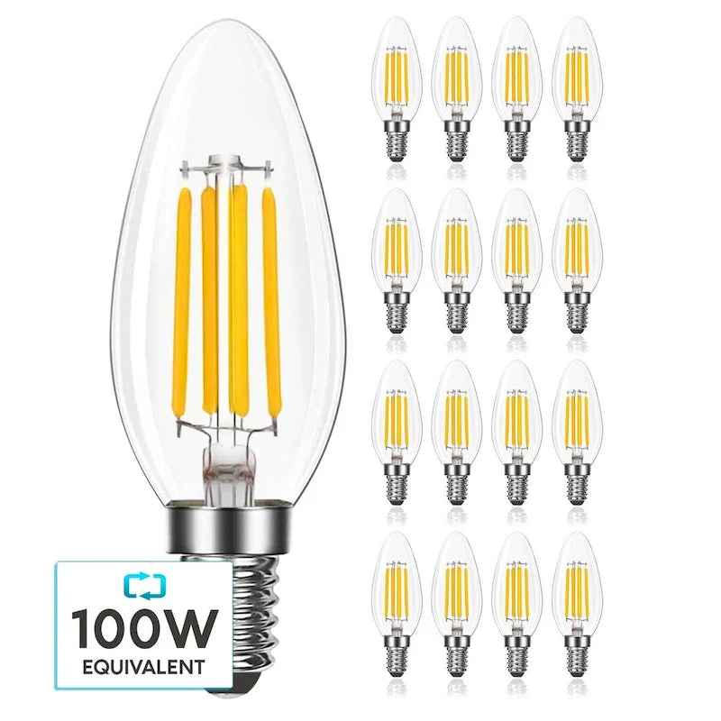 Glass Luxrite Candelabra LED Light Bulbs 100W Equivalent 800 Lumens 7W B11 Dimmable Damp Rated UL Listed E12 16 Pack - image 1