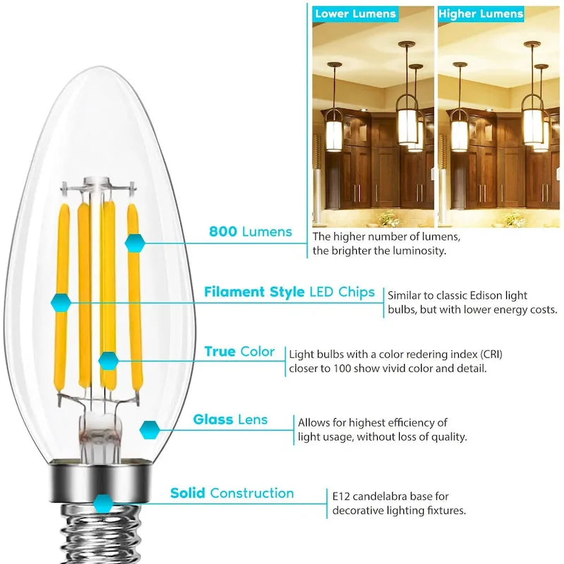 Glass Luxrite Candelabra LED Light Bulbs 100W Equivalent 800 Lumens 7W B11 Dimmable Damp Rated UL Listed E12 16 Pack - image 3