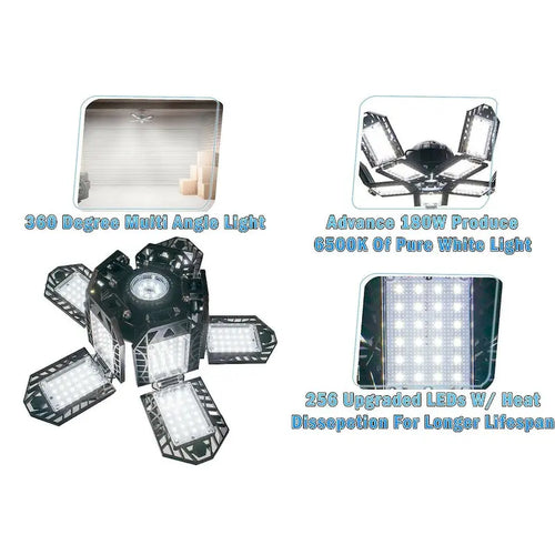 Plafonnier de garage à 10 panneaux LED déformables et réglables, avec 10 feuilles lumineuses brillantes - Petit modèle