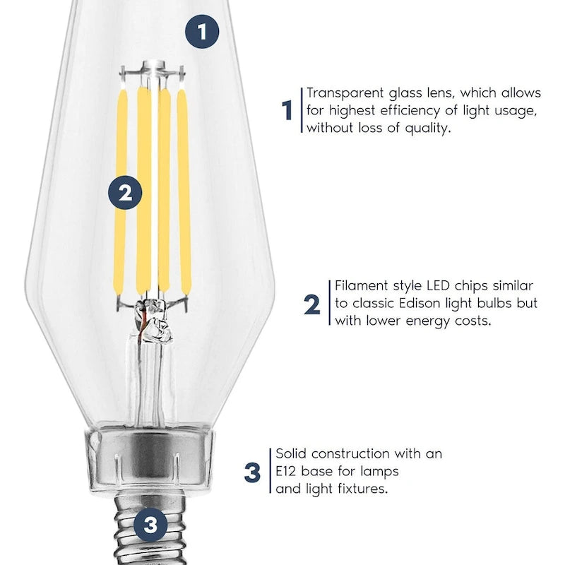 Glass Luxrite E12 Candelabra LED Light Bulbs 60 Watt Equivalent, 2700K Warm White, Enclosed Fixture Rated, Dimmable... - image 5
