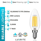 Glass Luxrite Candelabra LED Light Bulbs 100W Equivalent 800 Lumens 7W B11 Dimmable Damp Rated UL Listed E12 12 Pack - image 18