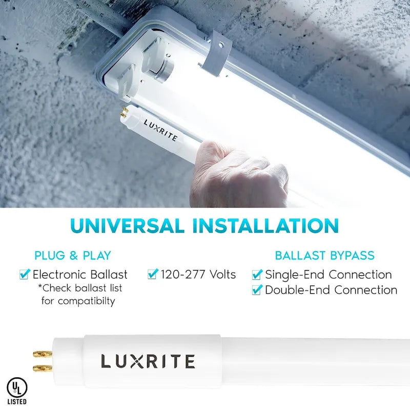 Luxrite 4FT T5 LED Tube Lights, 24W=54W, 45.78", Ballast and Ballast Bypass Compatible, Damp Rated 12 Pack - image 2