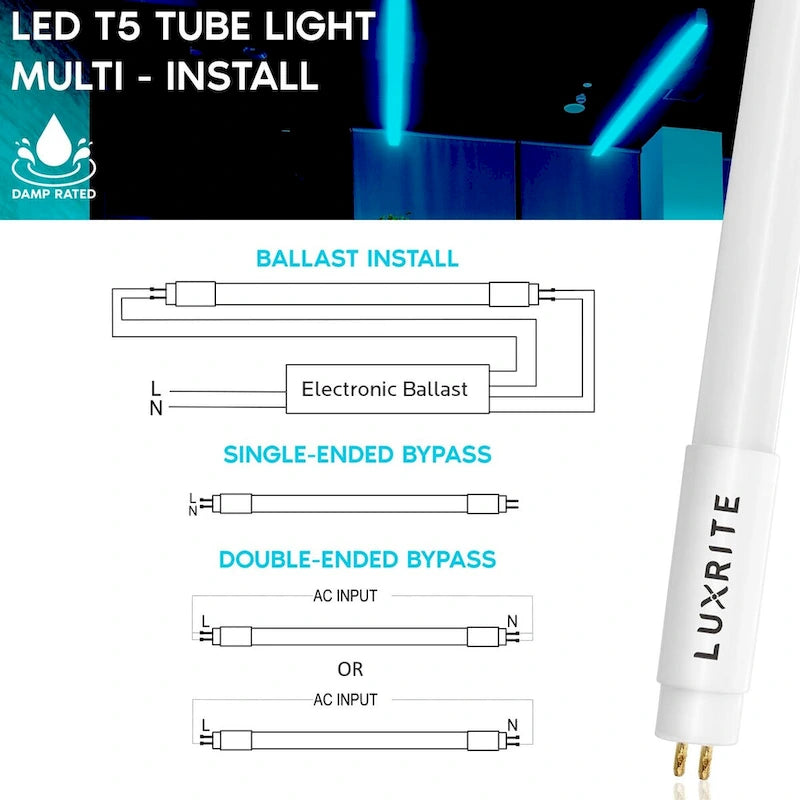 Luxrite 4FT T5 LED Tube Lights, 24W=54W, 45.78", Ballast and Ballast Bypass Compatible, Damp Rated 12 Pack - image 5