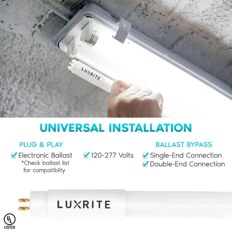 Luxrite 4FT T5 LED Tube Lights, 24W=54W, 45.78", Ballast and Ballast Bypass Compatible, Damp Rated 12 Pack - image 8