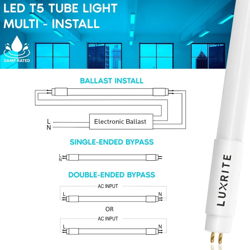 Luxrite 4FT T5 LED Tube Lights, 24W=54W, 45.78", Ballast and Ballast Bypass Compatible, Damp Rated 12 Pack - image 11