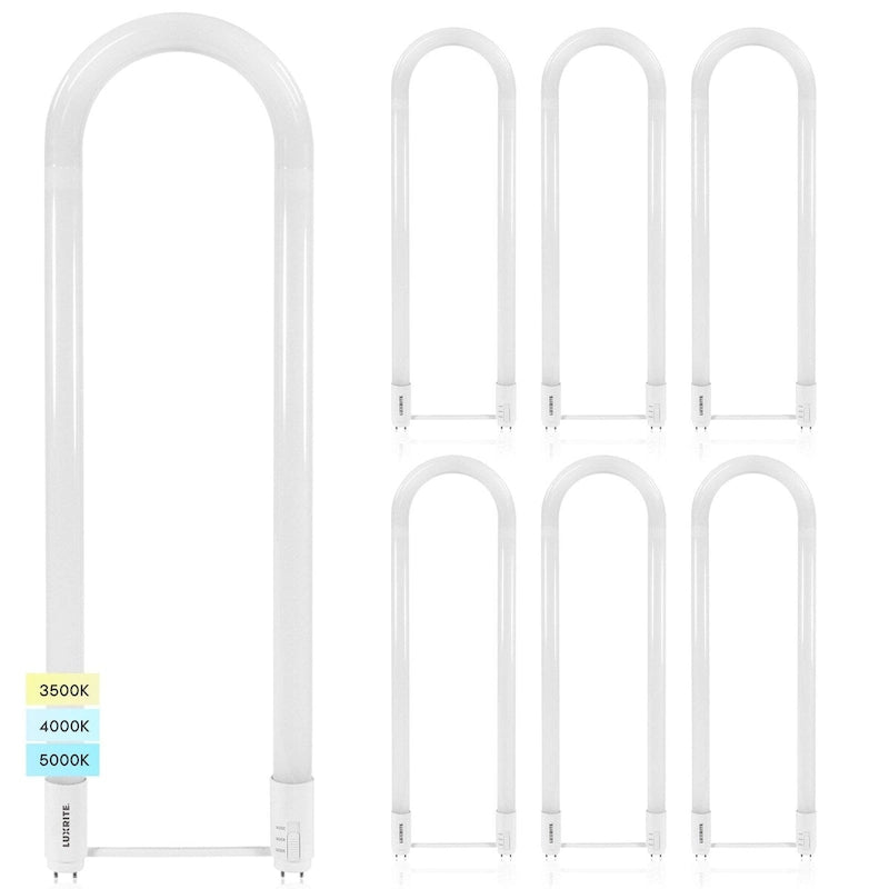 Tube LED Luxrite en forme de U, T8/T12, 17,5 W, 3 CCT, 2100 lumens, alimentation directe ou sans ballast, homologué UL, culot G13, lot de 6