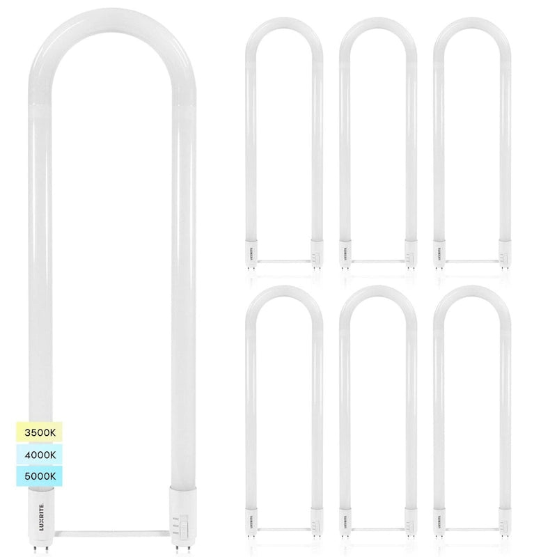 Glass Luxrite U Bend LED Tube Light, T8 T12, 17.5W, 3 CCT, 2100 Lumens Direct or Ballast Bypass UL Listed G13 Base 6-Pack - image 1