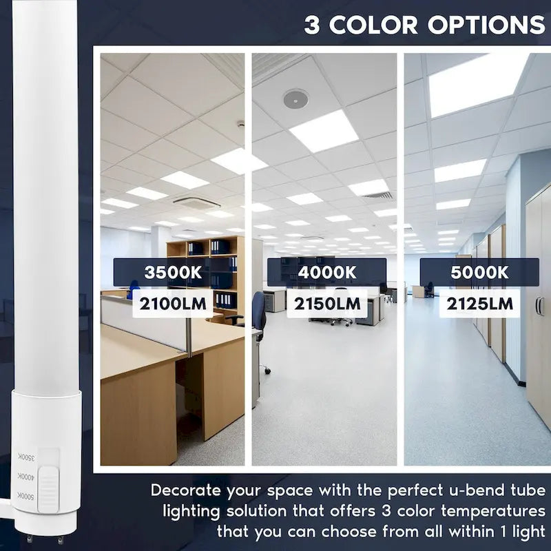 Glass Luxrite U Bend LED Tube Light, T8 T12, 17.5W, 3 CCT, 2100 Lumens Direct or Ballast Bypass UL Listed G13 Base 6-Pack - image 2