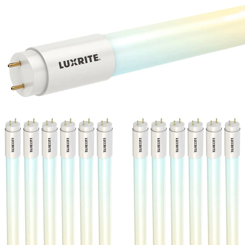 Glass Luxrite 12-Pack 4FT T8 LED Tube Lights, 12W/15W/18W Tunable, 5CCT 3000K-6500K, Ballast Bypass, Up to 2250LM, UL, DLC - 12 - image 1