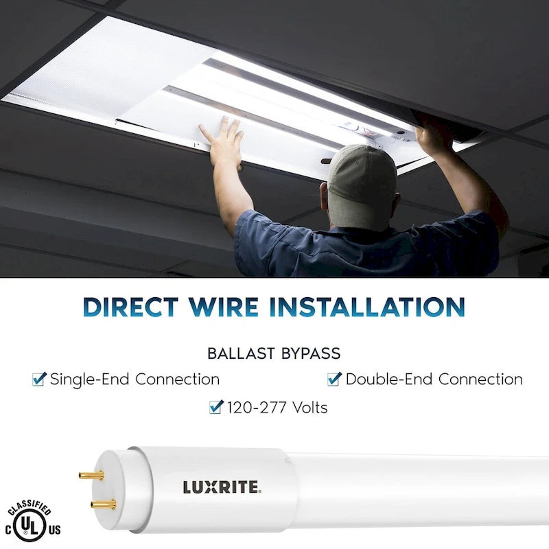 Glass Luxrite 12-Pack 4FT T8 LED Tube Lights, 12W/15W/18W Tunable, 5CCT 3000K-6500K, Ballast Bypass, Up to 2250LM, UL, DLC - 12 - image 3