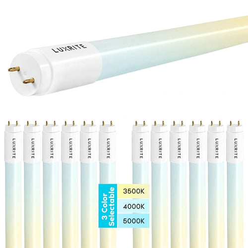 Glass Luxrite 12-Pack 4FT T8 LED Tube Light, 18W=32W, 3 Color Option, Single and Double End Powered, 2340 Lumens, UL, DLC - 12 - image 1