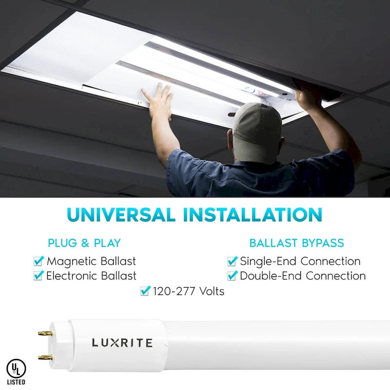 Glass Luxrite 12-Pack 4FT T8 LED Tube Light, 18W=32W, 3 Color Option, Single and Double End Powered, 2340 Lumens, UL, DLC - 12 - image 3