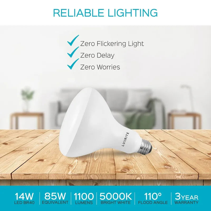Luxrite BR40 LED Light Bulbs,14W= 85W Dimmable, 1100 Lumen, LED Flood Light Bulb, 14W, E26 Medium Base (10 Pack) - image 27