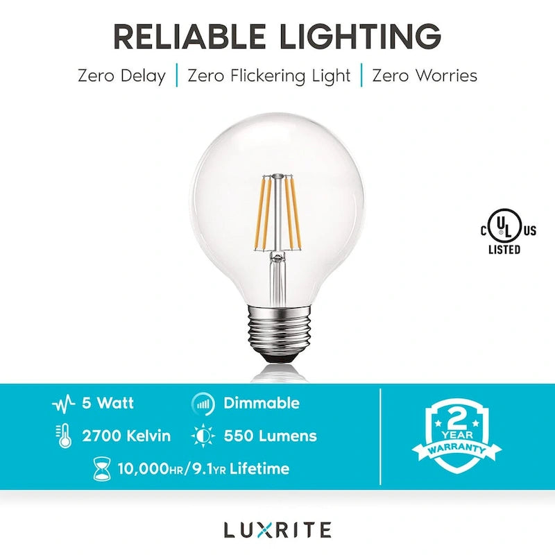 Luxrite 5W Vintage G25 LED Globe Bulbs Dimmable, 5000K Bright White, 550 Lumens, E26 bulb 60W Equivalent 16 Pack - image 7