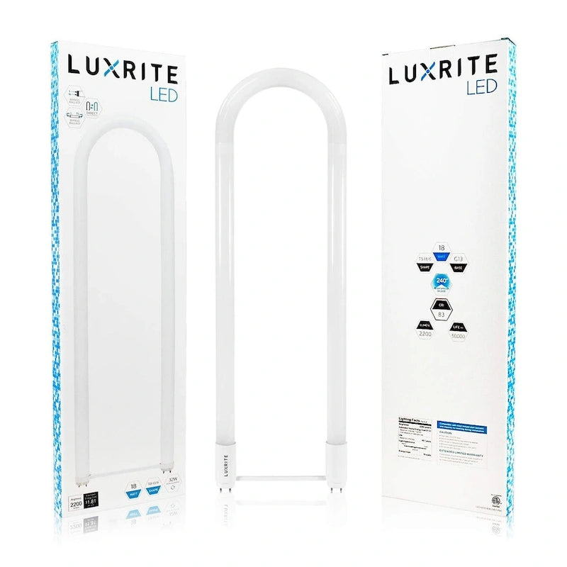 Luxrite U Bend LED Tube Light, T8 T12, 18W (32W Equivalent), 2100 Lumens, Direct or Ballast Bypass, G13 Base (4 Pack) - image 7