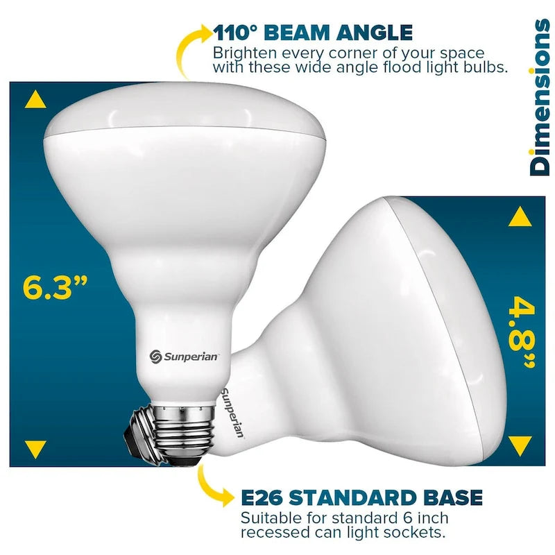 Metal Sunperian 12 Pack BR40 LED Light Bulbs Dimmable Flood Light Bulbs Enclosed Fixture Rated Damp Rated UL Listed E26 Base - 12 Pack - image 4