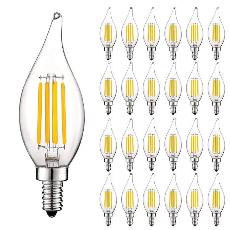 Luxrite 5W Vintage Candelabra LED Bulbs Dimmable, 550 Lumens, 60W Equivalent, Clear Glass, E12 Base (24 Pack) - image 1