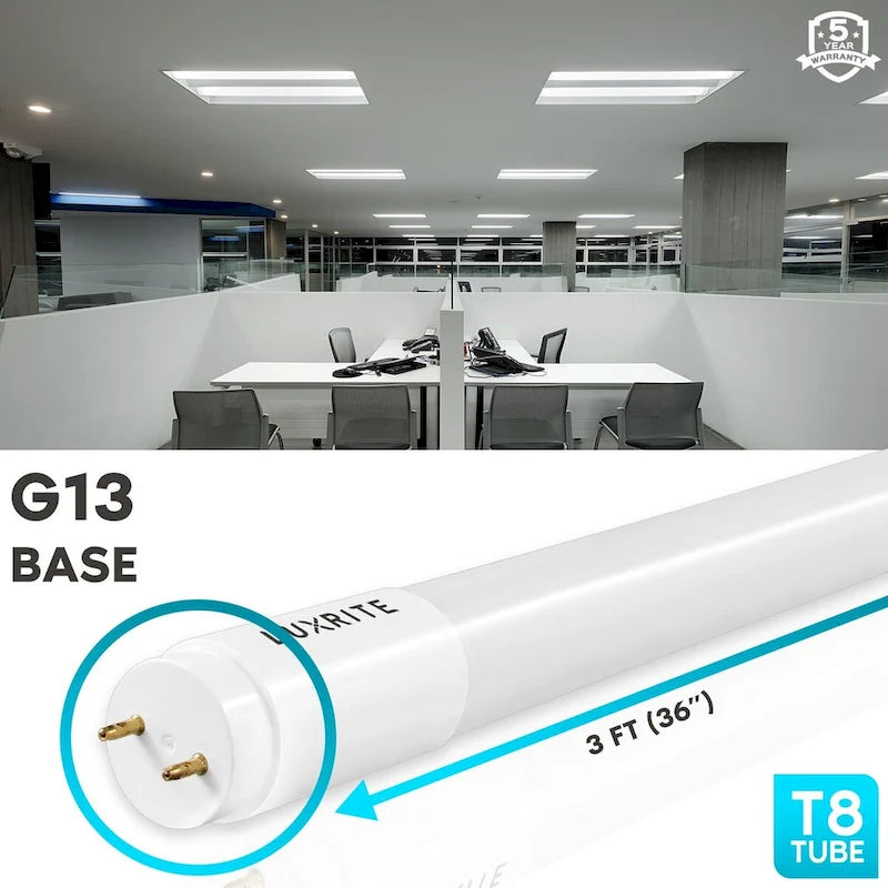 Glass Luxrite 12-Pack 3FT T8 LED Tube Light, 12W=25W, 3 Color Option, Single and Double End Powered, 1560 Lumens, UL, DLC - 12 - image 4