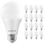 Ampoule LED Luxrite A19 équivalente à 100 W, 3500 K, 1600 lumens, dimmable, culot E26, lot de 16, pour luminaire fermé de 15 W