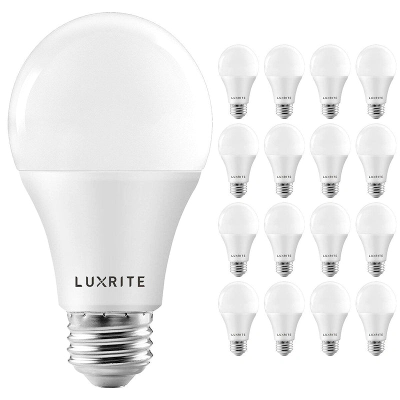 Ampoule LED Luxrite A19 équivalente à 100 W, 3500 K, 1600 lumens, dimmable, culot E26, lot de 16, pour luminaire fermé de 15 W