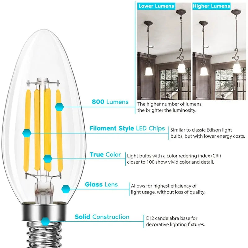 Glass Luxrite Candelabra LED Light Bulbs 100W Equivalent 800 Lumens 7W B11 Dimmable Damp Rated UL Listed E12 24 Pack - image 3