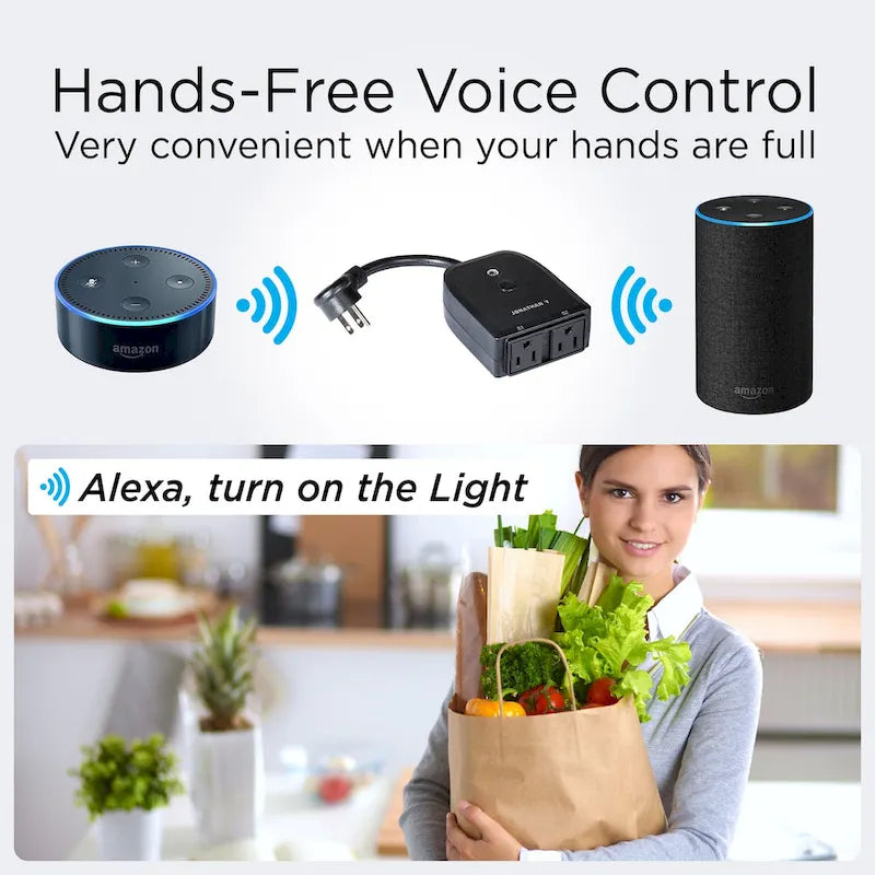 Prise double connectée d'extérieur - Contrôle à distance via application Wi-Fi pour la décoration extérieure ; compatible avec Alexa et Google Assistant - Blanche